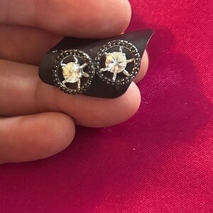 Black Onyx and Cubit Zirconia Pierced Ear Earrings